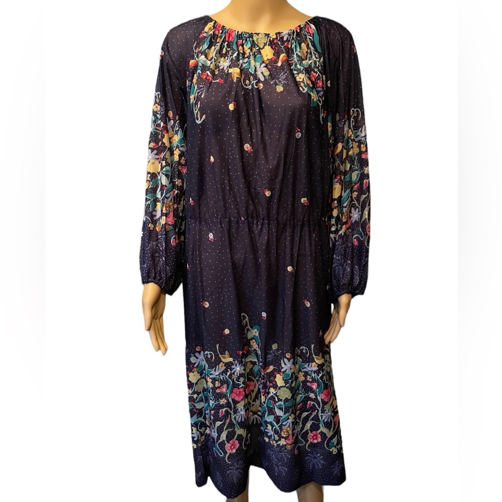 Vintage Home Sewn 70s Navy Floral Midi Dress